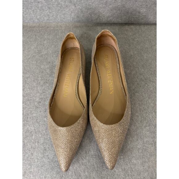Stuart Weitzman Emilia Pointed Toe Flat Glitter Poudre New Noir 6.5M Excellent - Picture 3 of 10